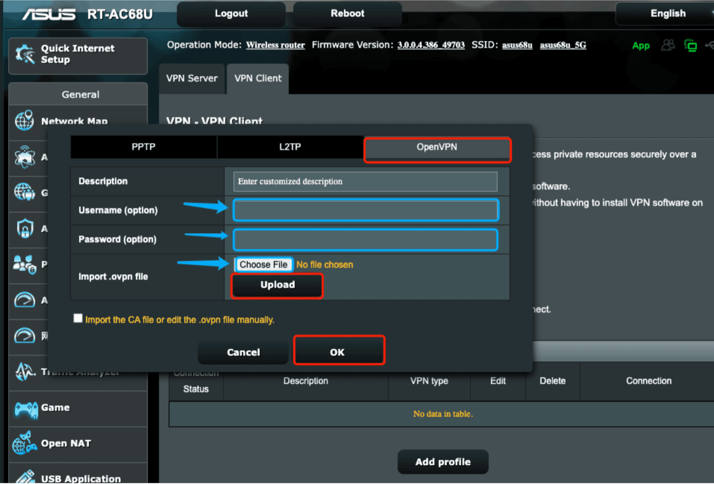 enter info and upload file