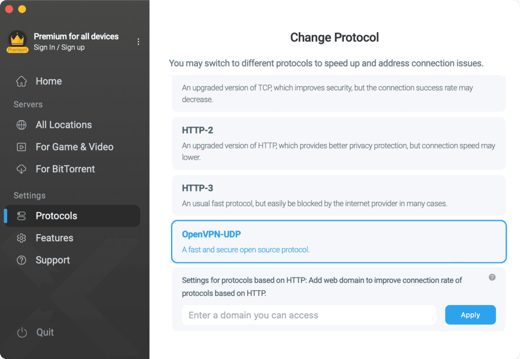 change protocol on mac