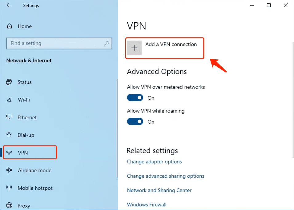 add a vpn connection on windows