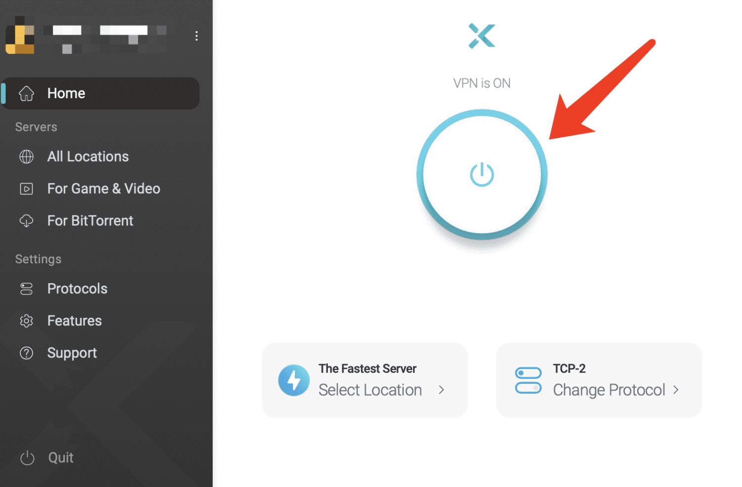 xvpn quick connect button