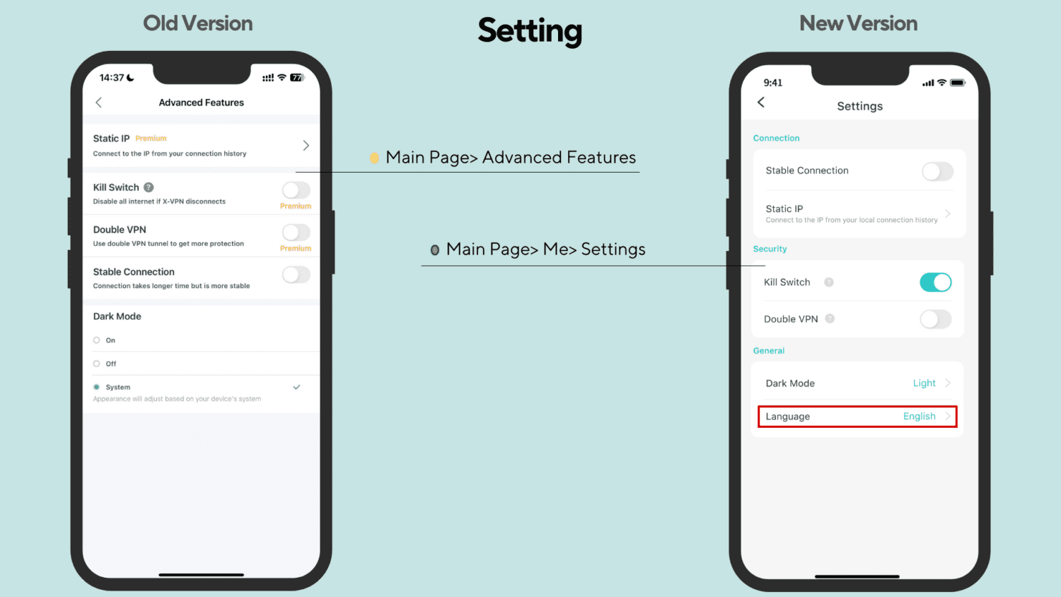 xvpn new settings section