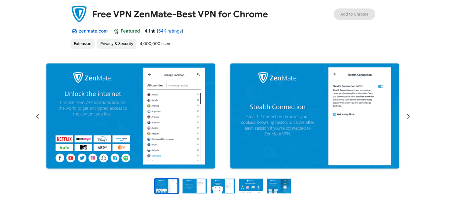 ZenMate VPN Chrome Extension