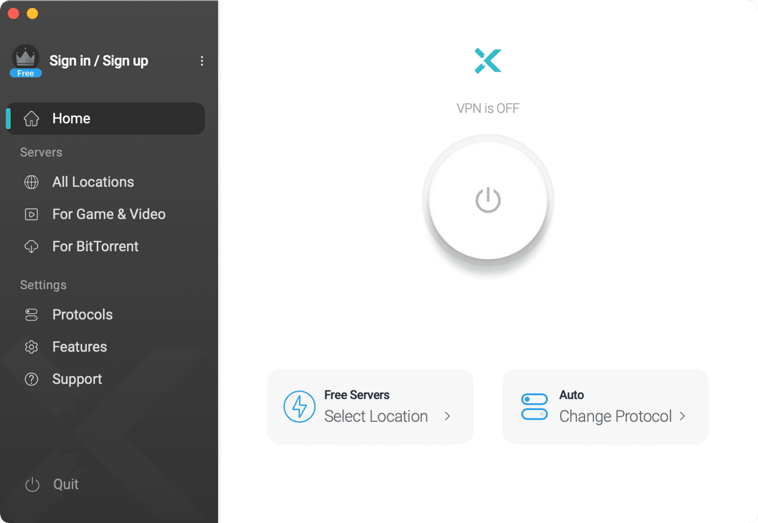 X-VPN free version interface