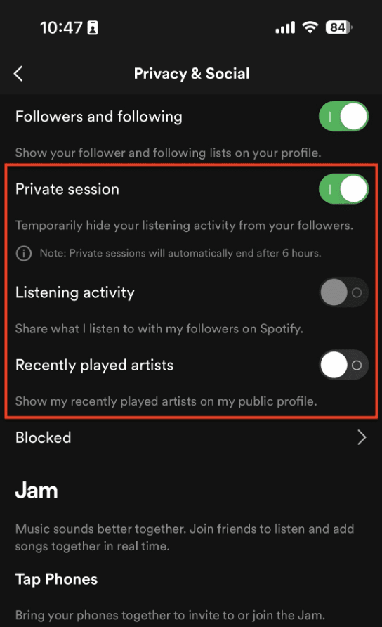 Spotify private session