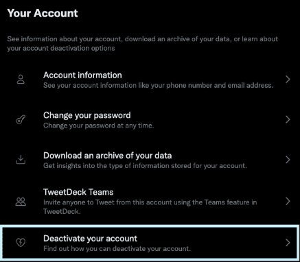 delete twitter account on the web