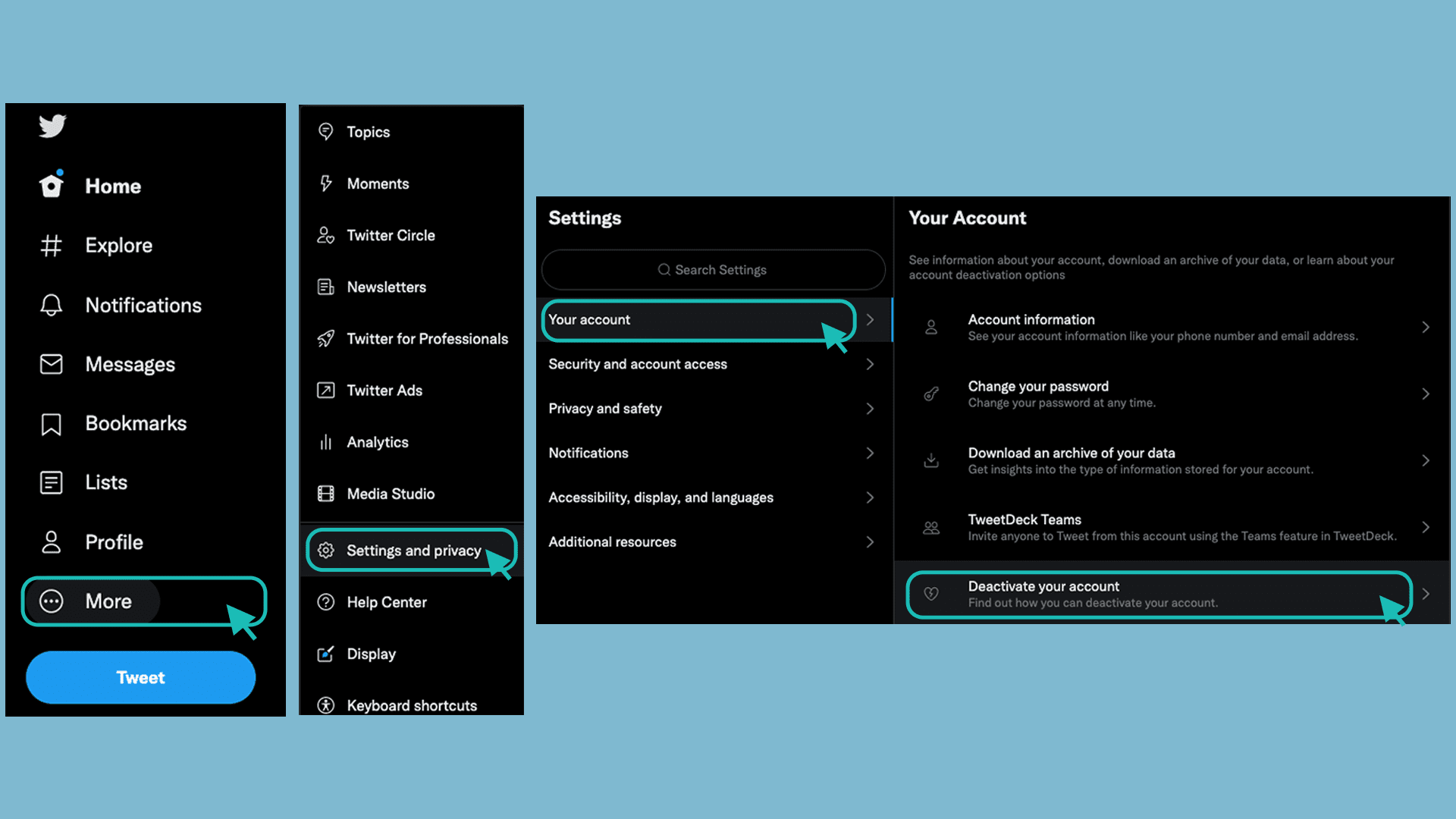 find and select deactivate your account option on pc