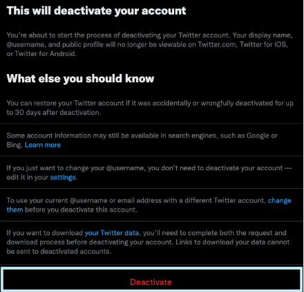 delete twitter account on the web