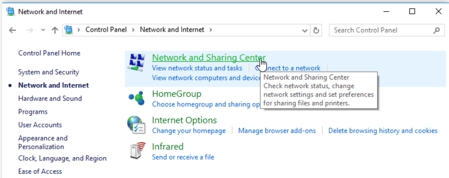 Network and Sharing Center