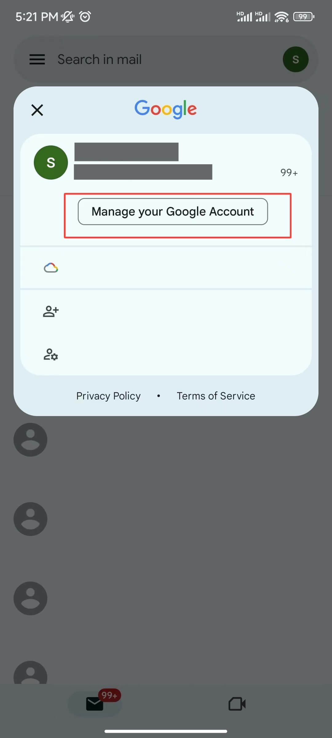 click manage your google account