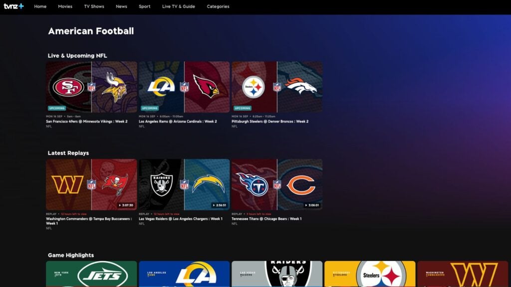 free nfl streams, tvnz+