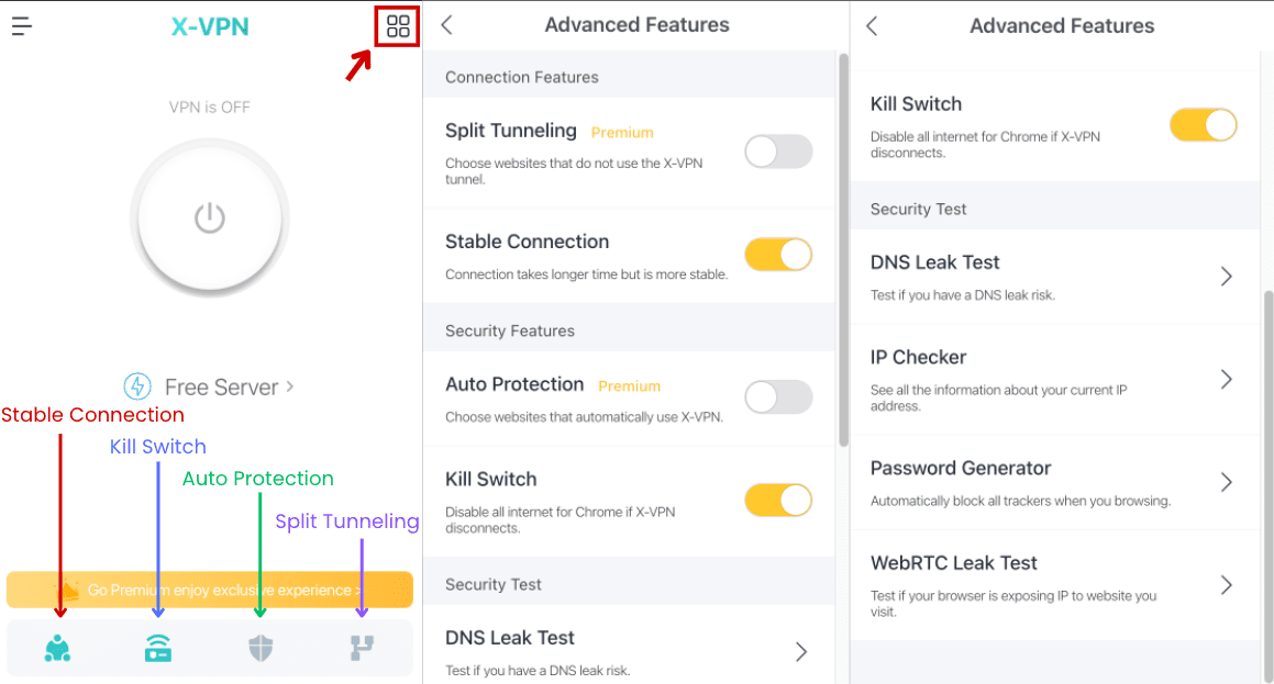 manage vpn features and settings