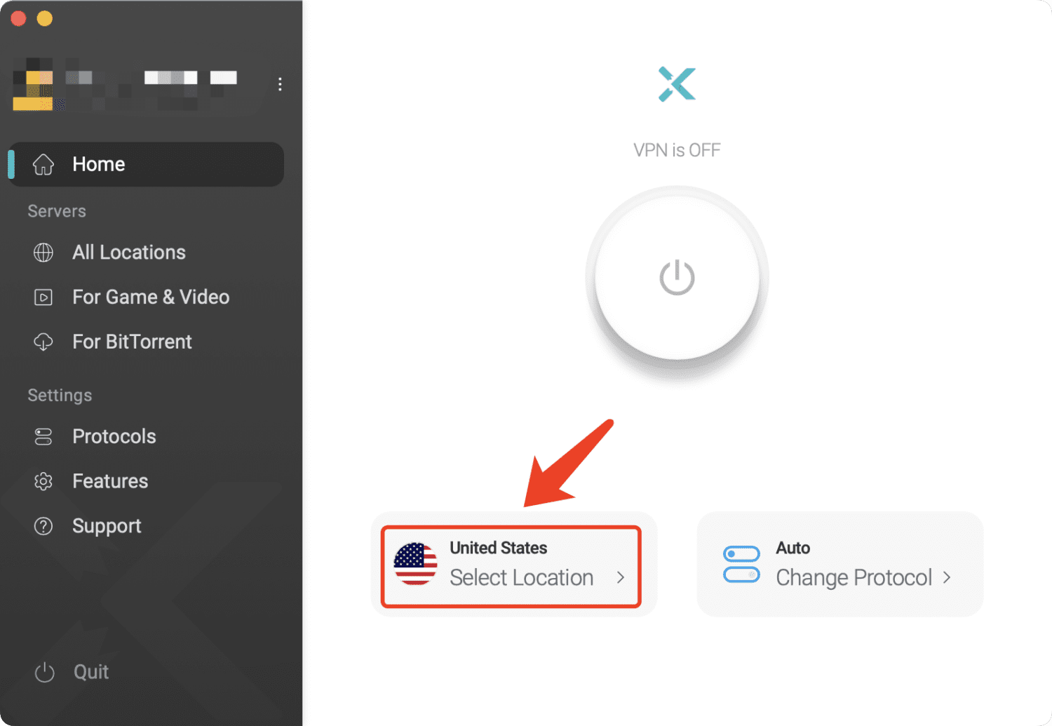 select vpn location