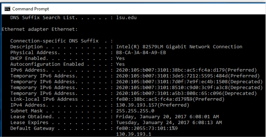 Use command prompt to check IP address