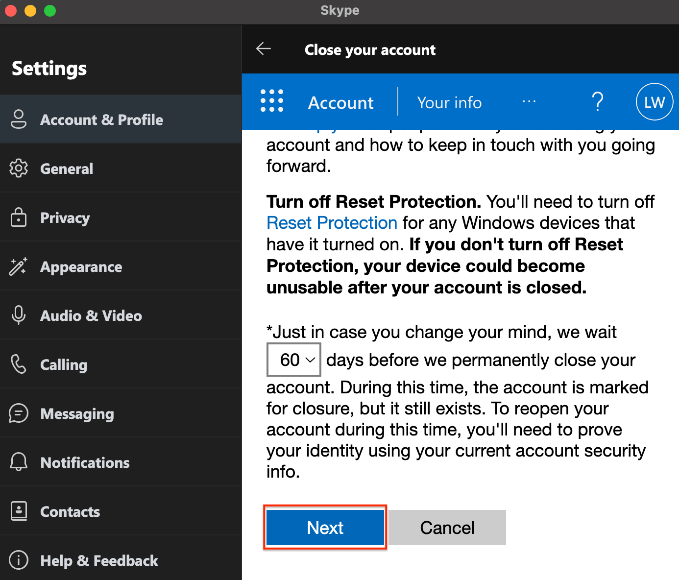 Delete Skype Account on Desktop