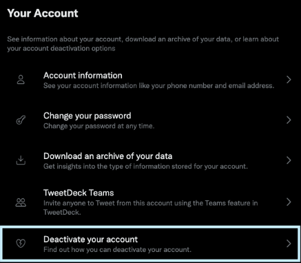 delete twitter account on the web