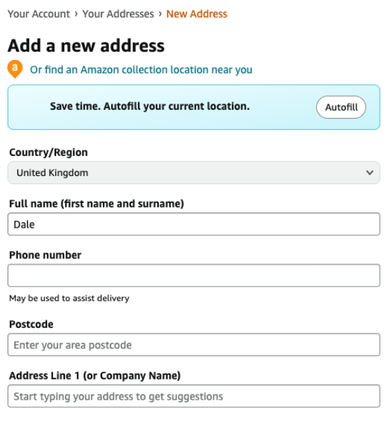 Enter New Delivery Addresses to Change Amazon Country