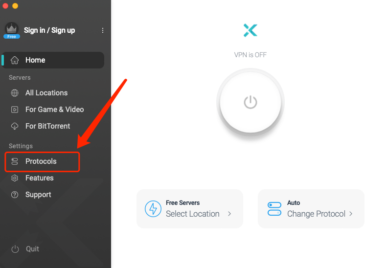 select settings and protocols