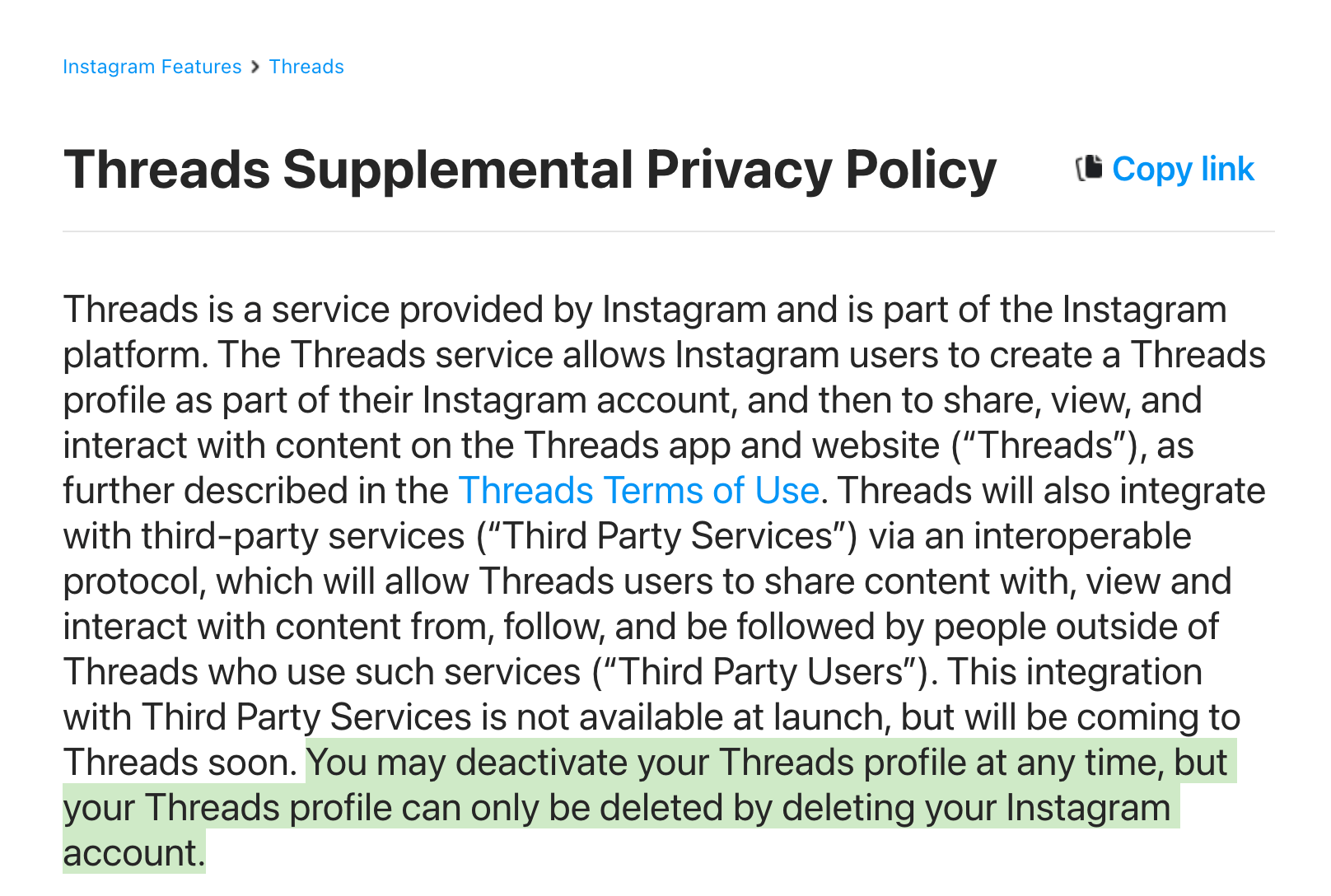 threads supplemental privacy policy