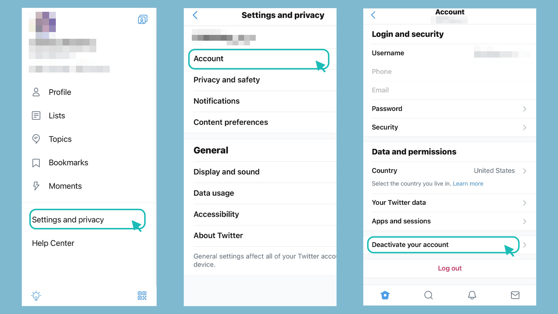 find and select deactivate your account option on mobile