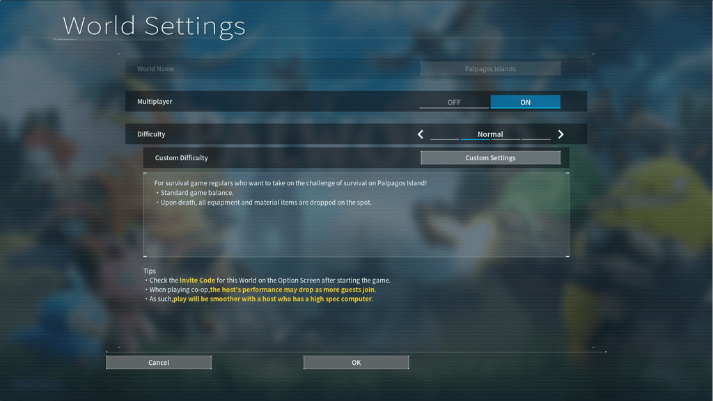 palworld, Create or Load a Multiplayer World
