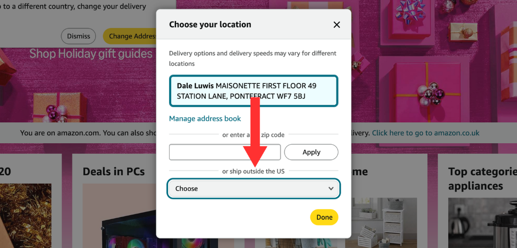 Select A Location for Amazon Shipping