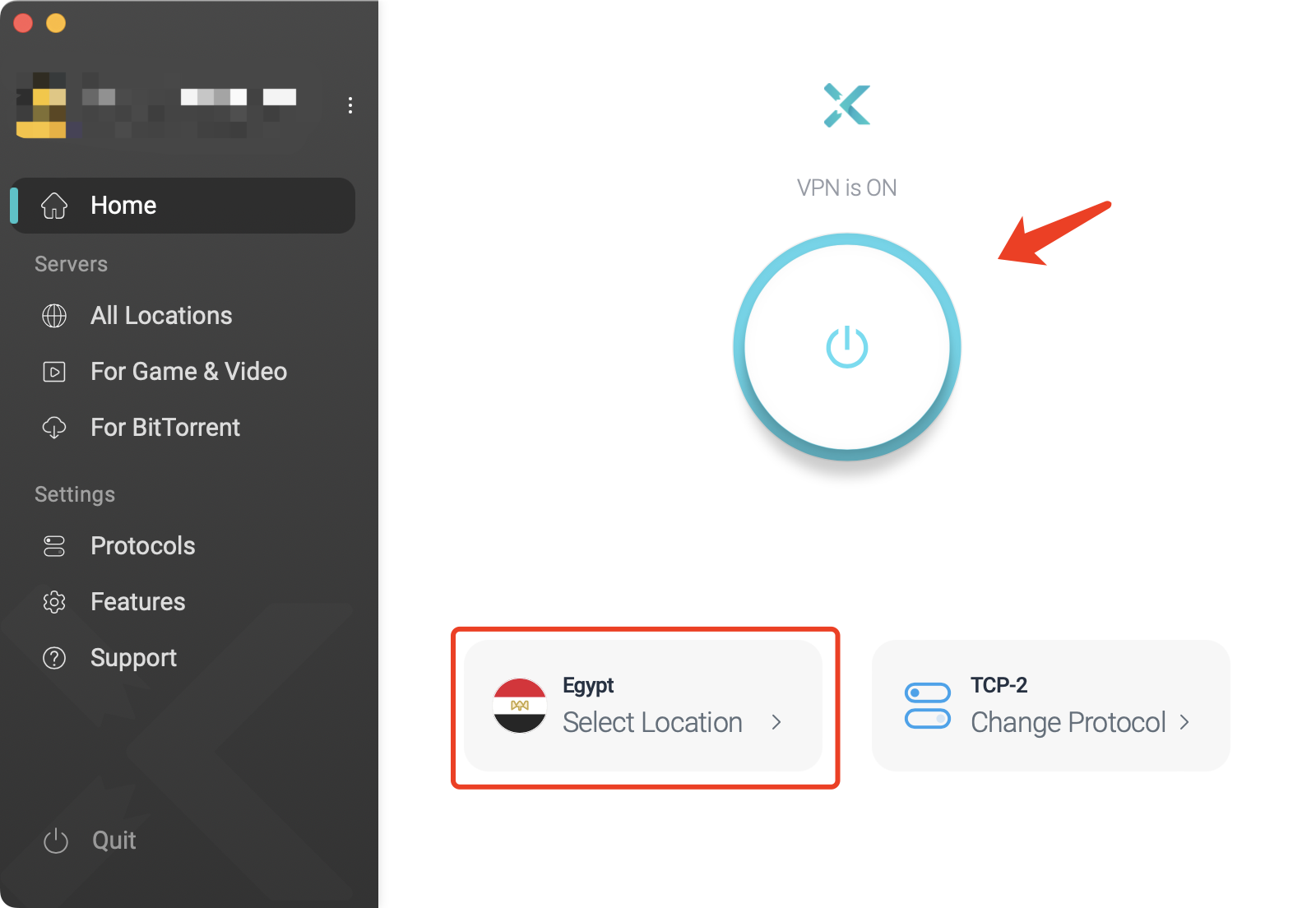 connect to an egypt server via xvpn