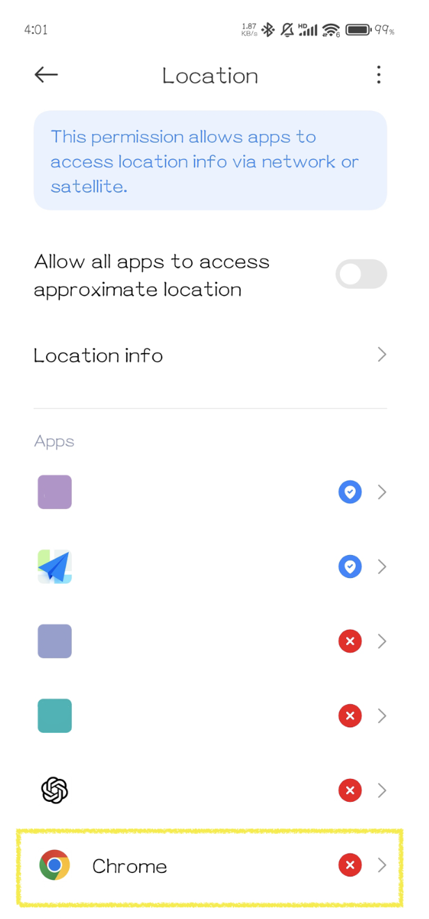 Go to Google App Permissions