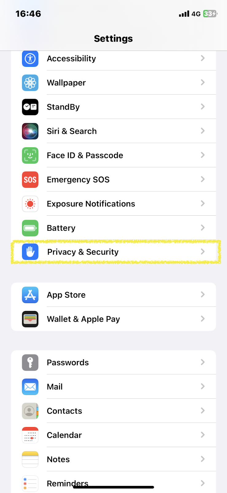 Open Settings > Privacy & Security