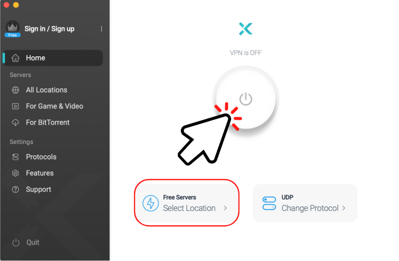 Connect to an X-VPN Free Server