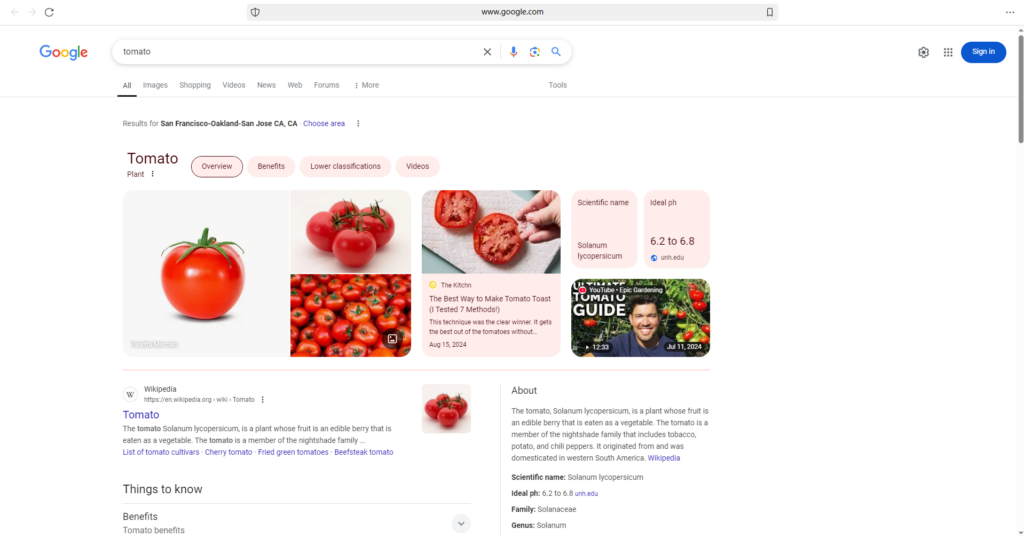 Seach !g tomato on DuckDuckGo