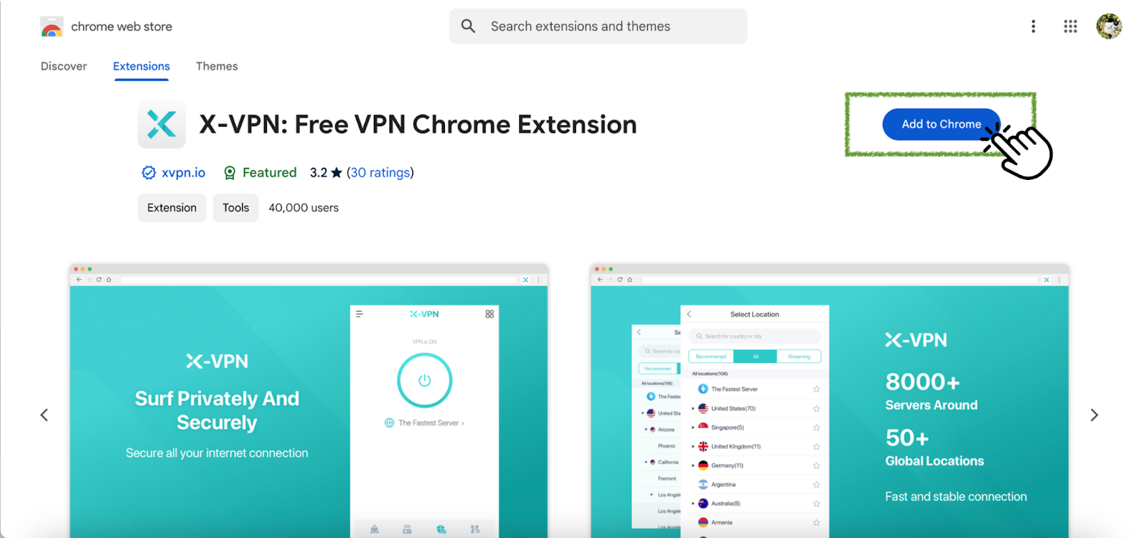 Click on the chrome extensions, then select Add to Chrome