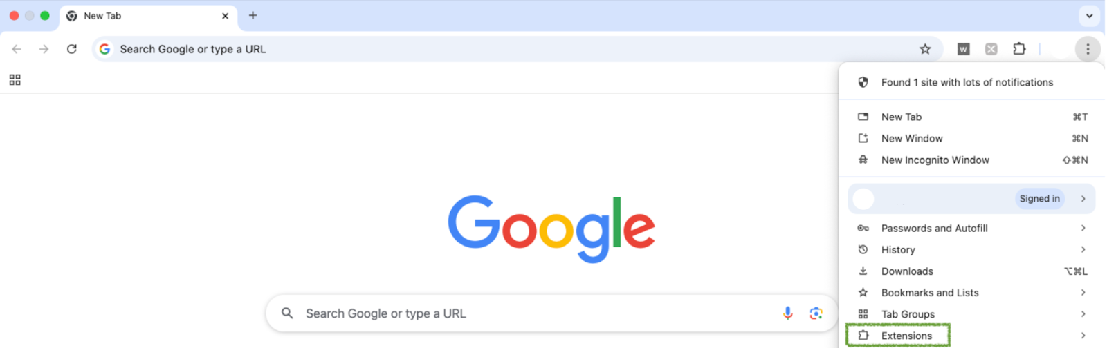 Open Chrome and click the three-dot menu in the upper-right corner