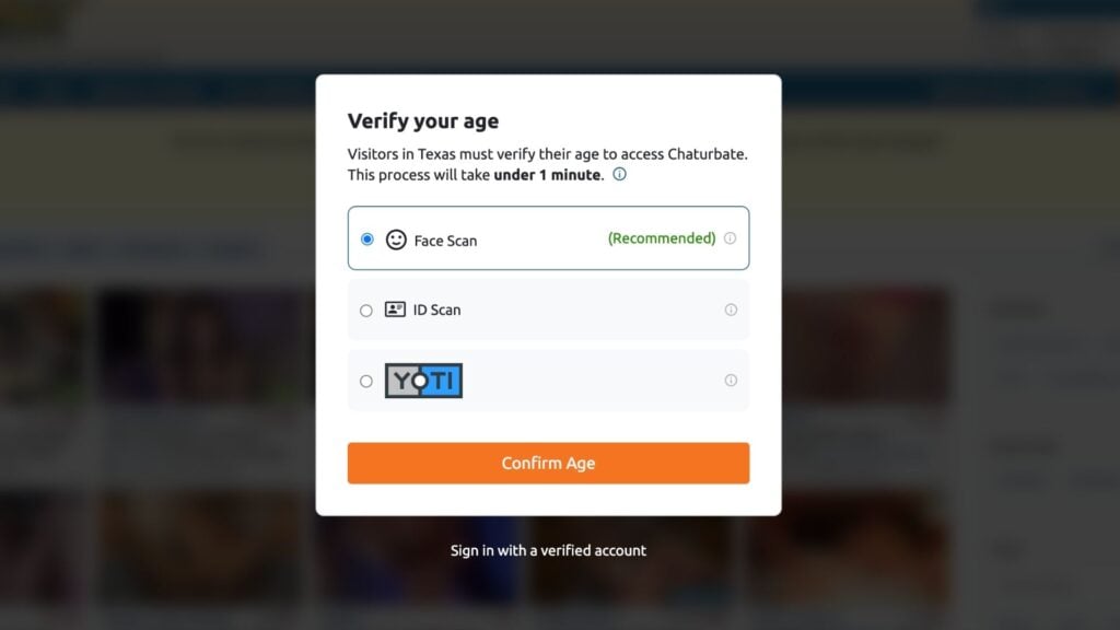 Chaturbate Age Verification methods