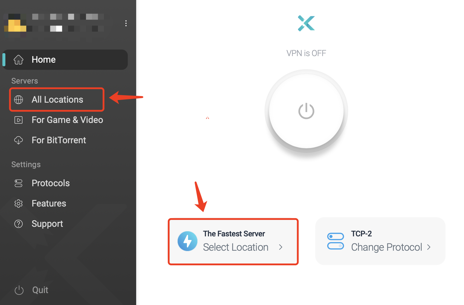 select a vpn server