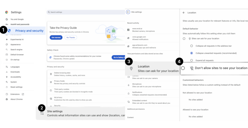 change browser location settings