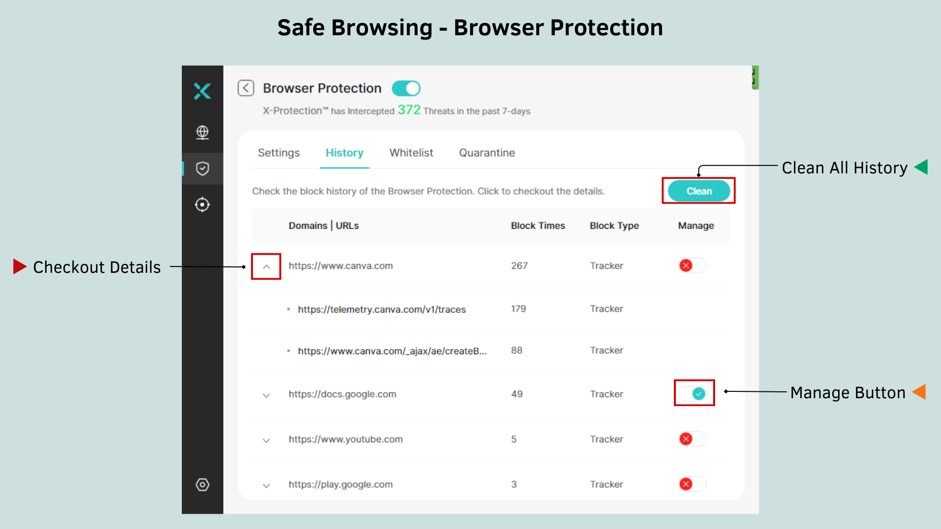 check the history of browser protection