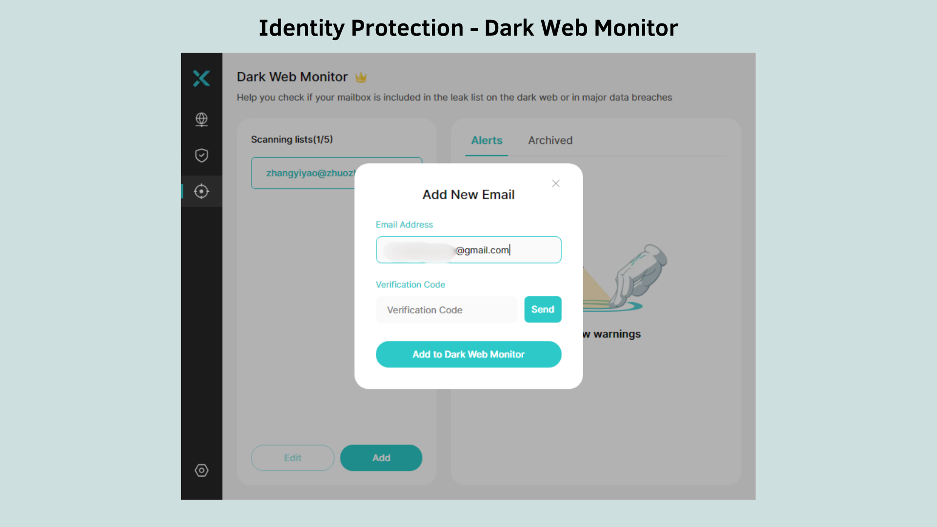 add new email on dark web monitor