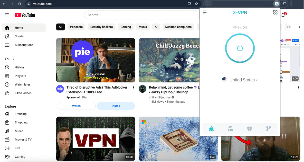 Unblock YouTube on Browser with X-VPN
