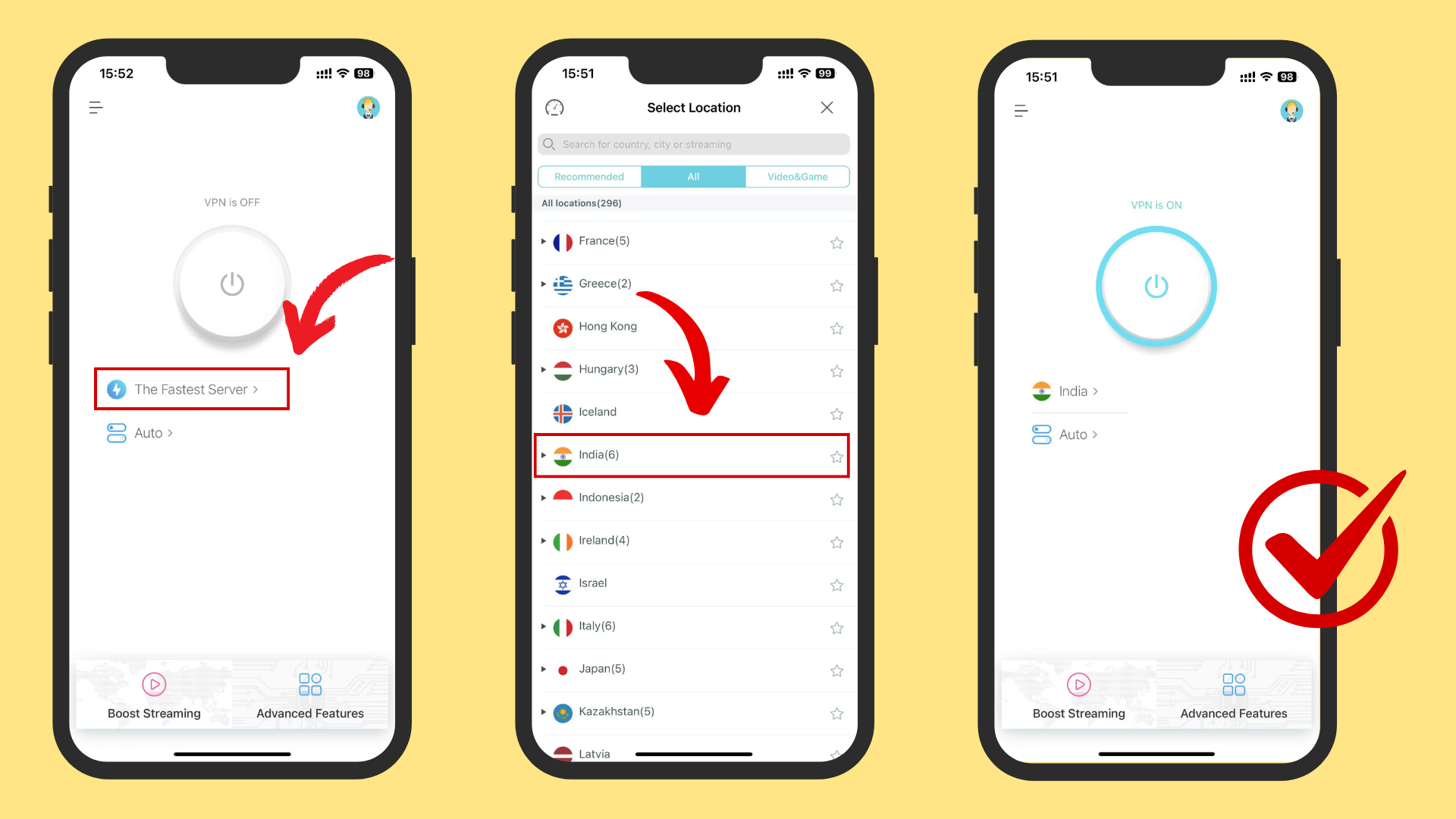 connect to an indian server via xvpn