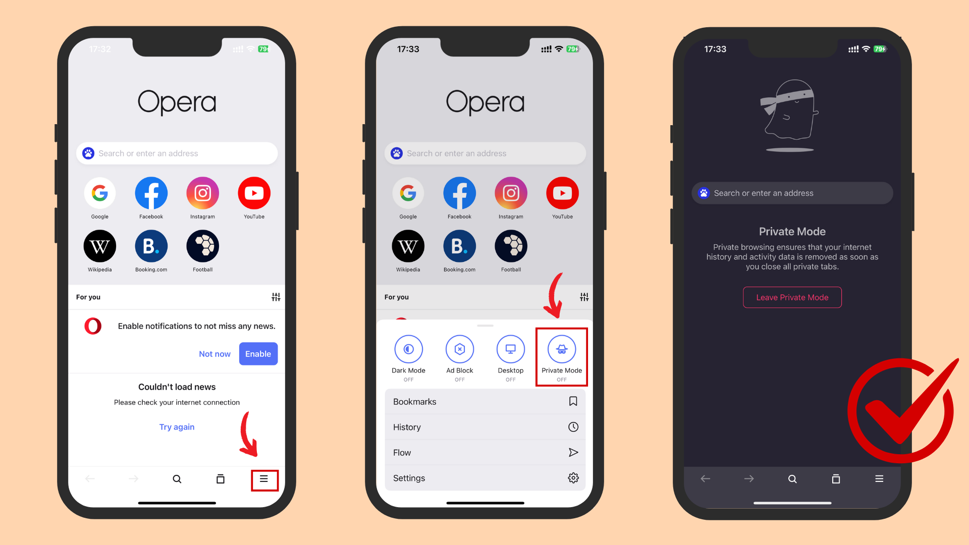 open Incognito Mode on Opera for mobile