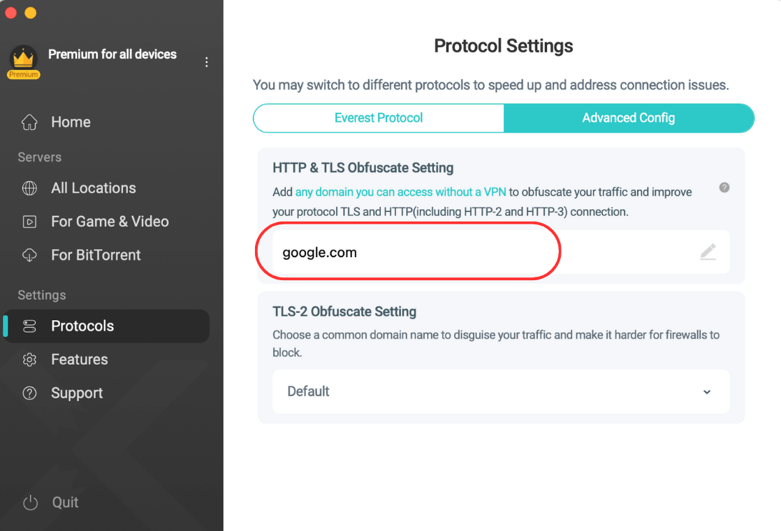 Manually Configure VPN Obfuscation Domain