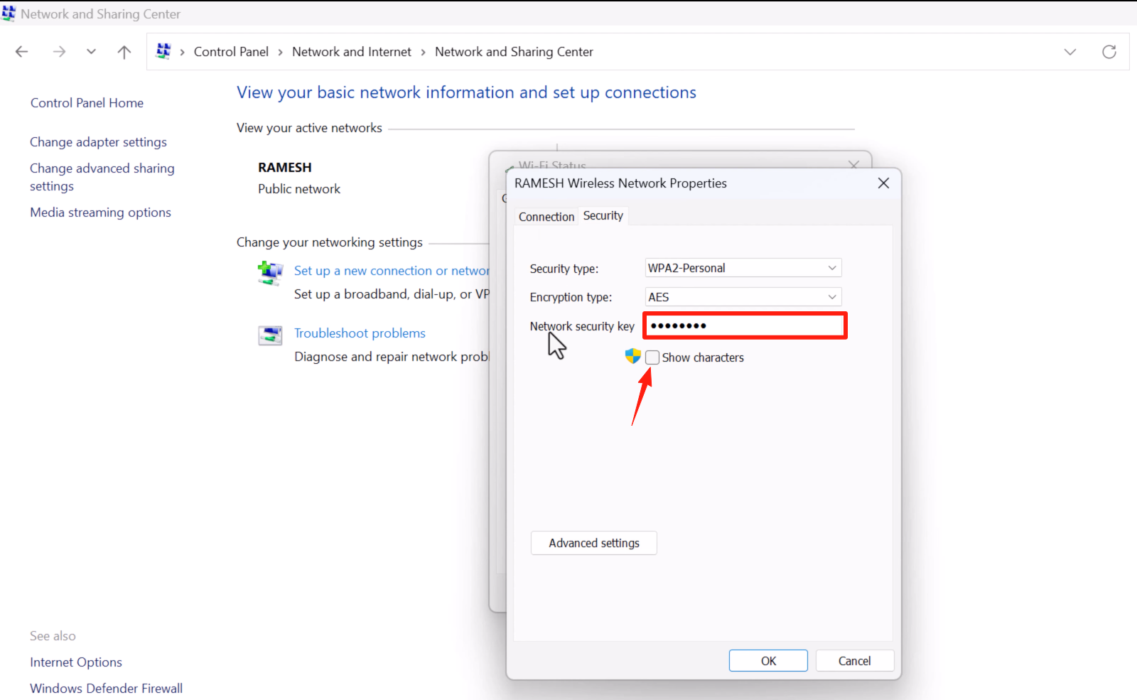 find Network Security Key on windows