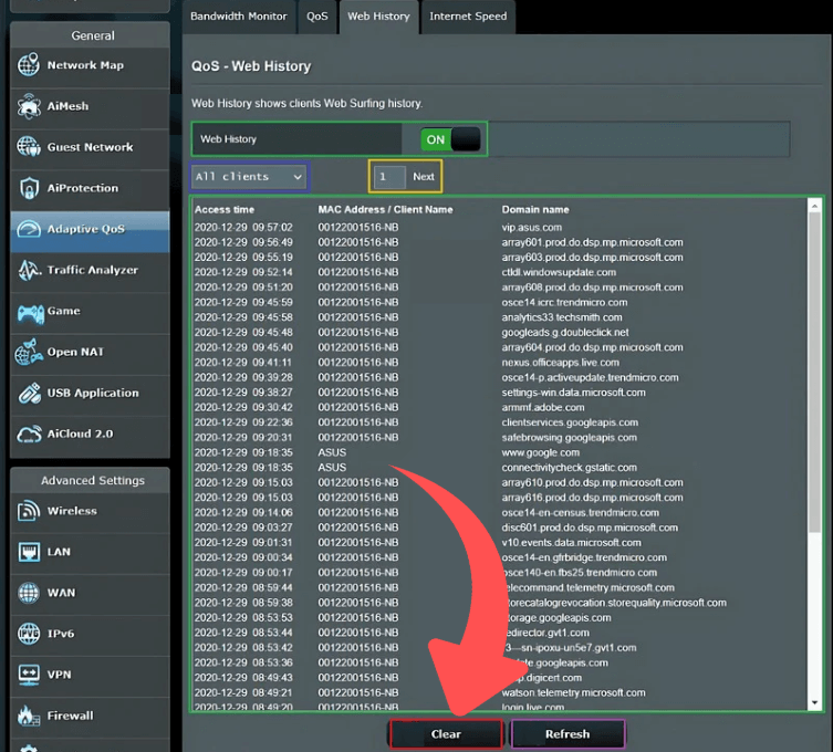 Clear Existing WiFi Router History