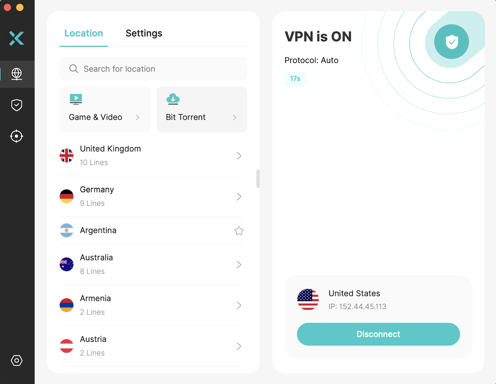 Select a server location