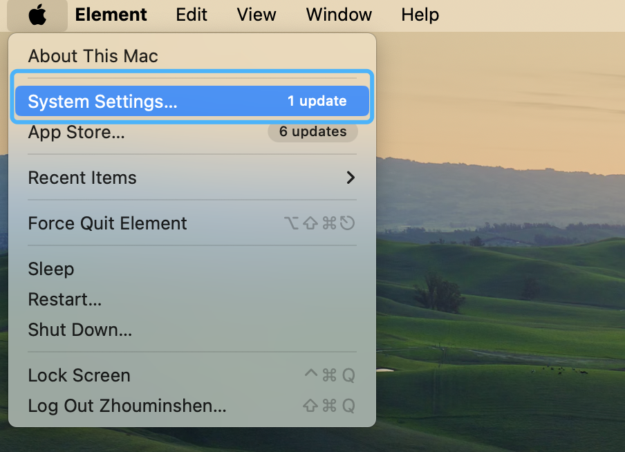 Click the Apple menu and choose System Settings