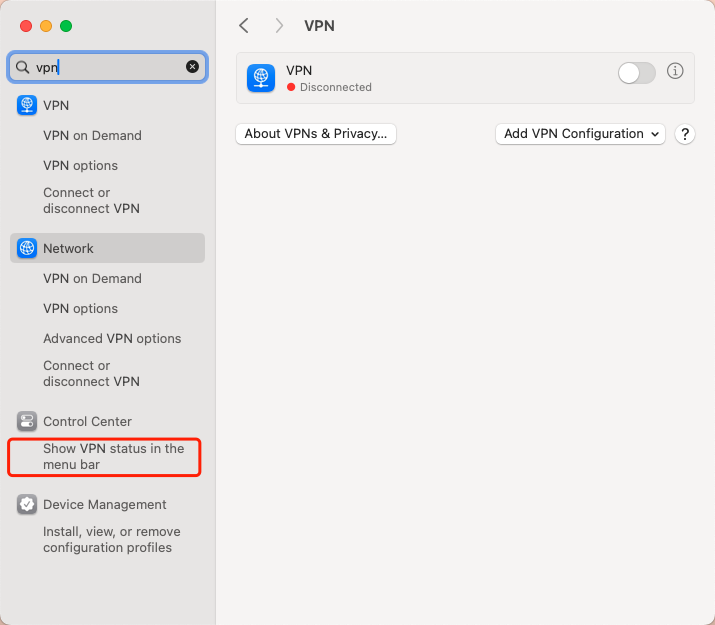 Hide the VPN icon through the system settings