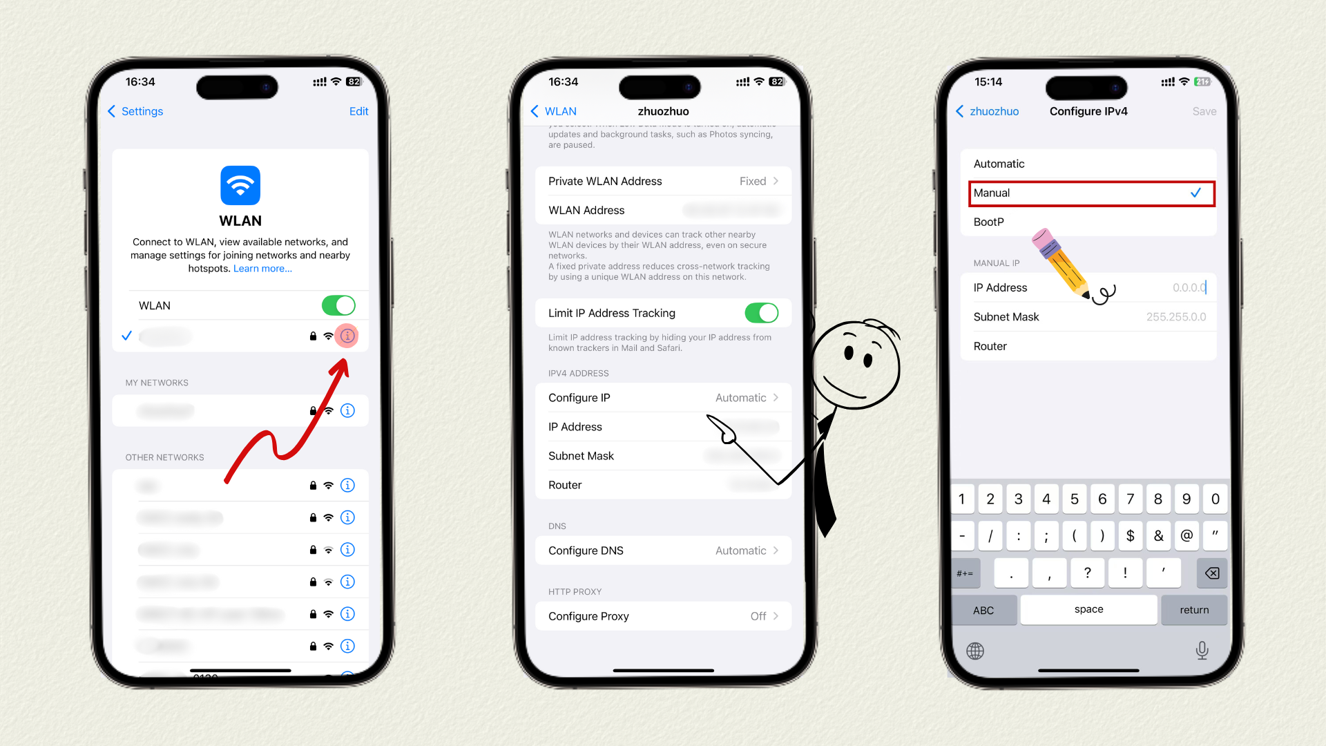 manually configure a private ip address on iphone