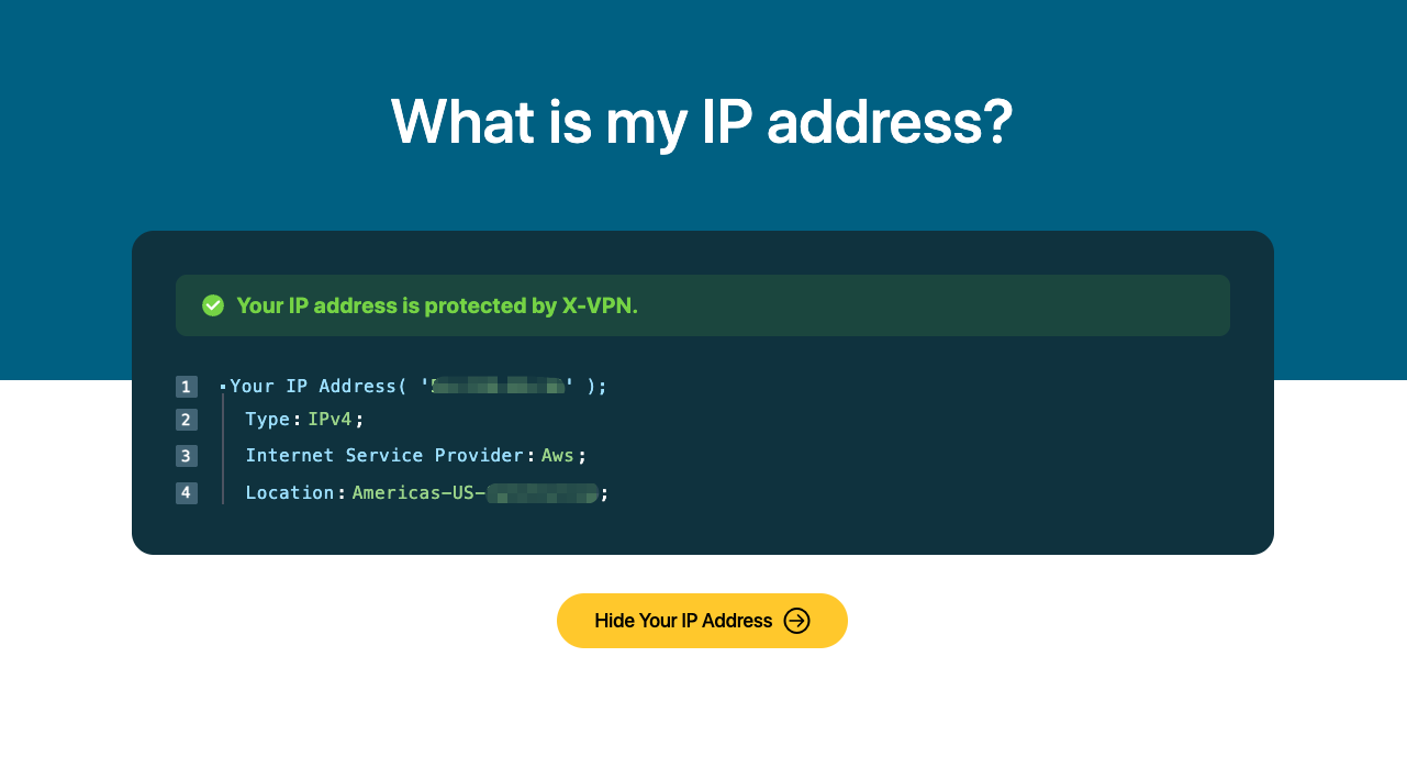 the test result of using xvpn ip address checker
