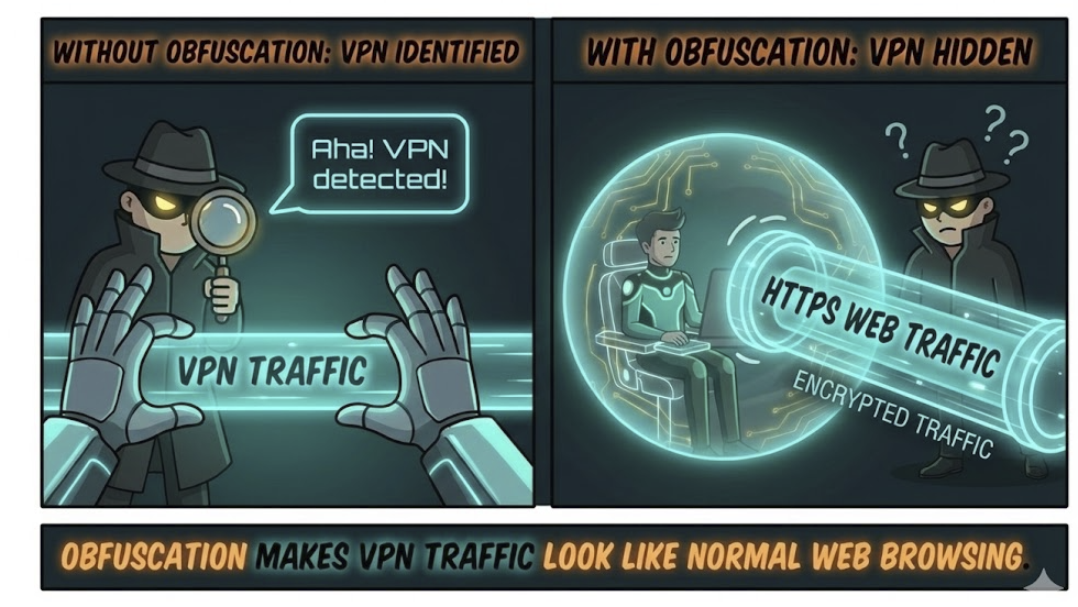 Obfuscation makes VPN traffic look like normal web browsing