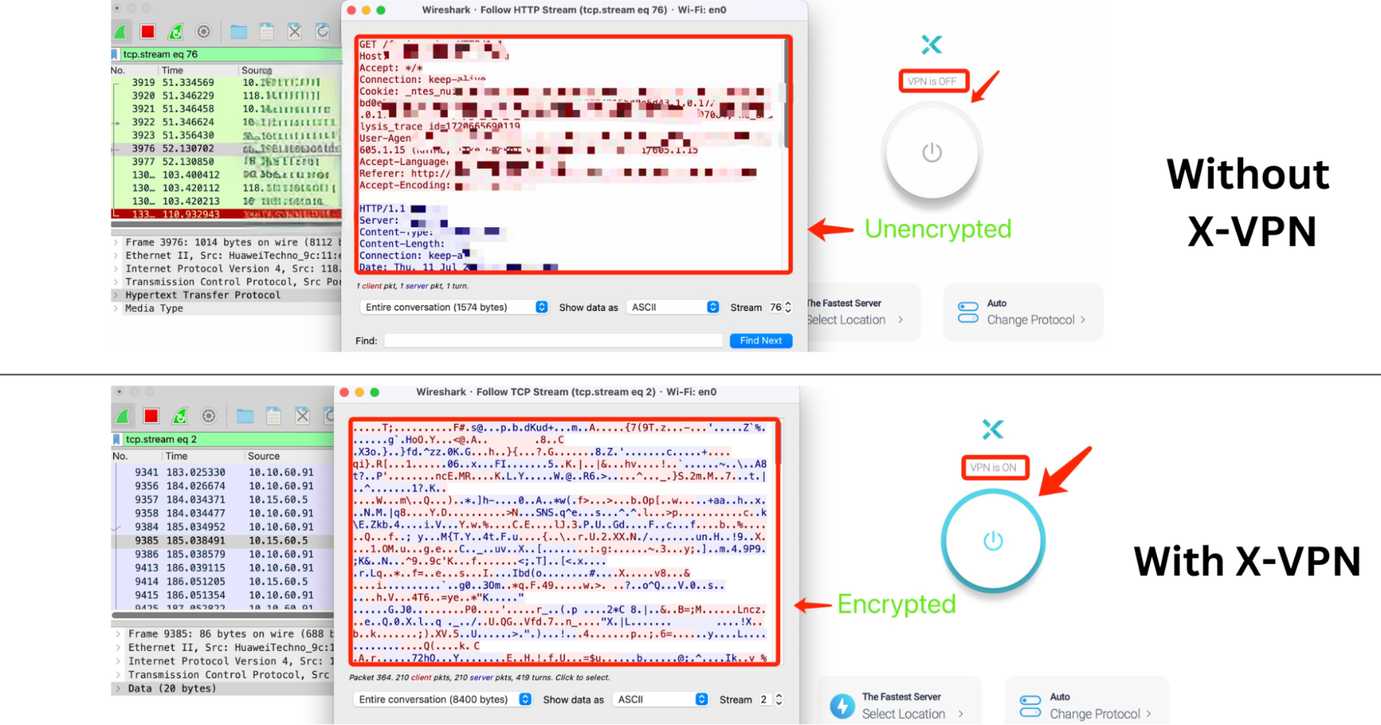 packet sniffing results of using xvpn